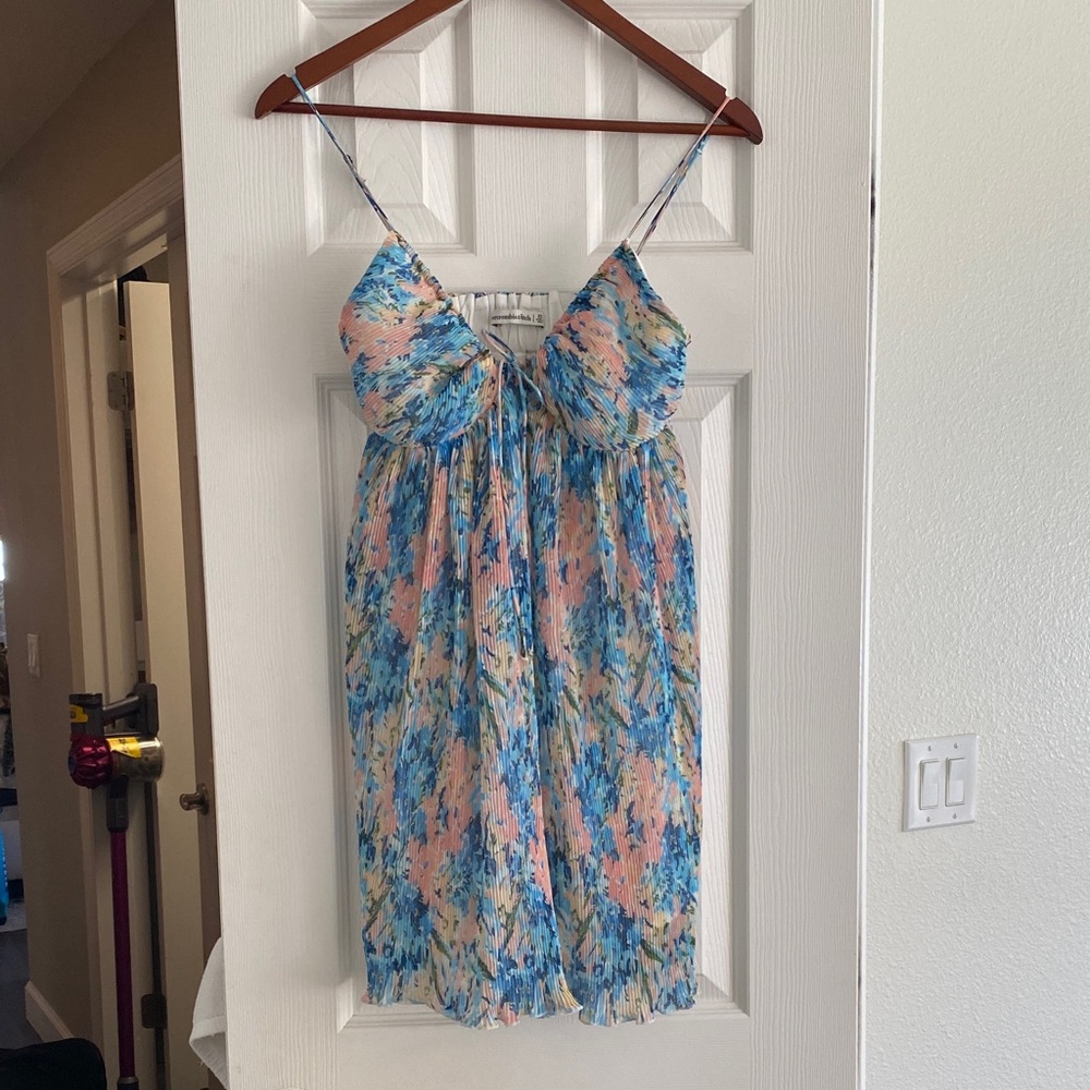 Abercrombie & Fitch Blue and Pink Pleated Dress